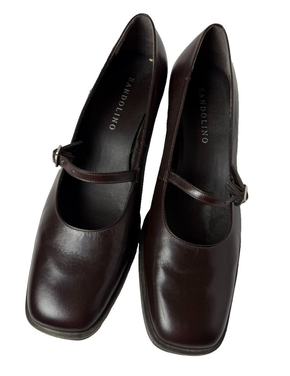 Bandolino Casanova Mary Jane Pumps 10M Brown Leather Square Toe Block Heel